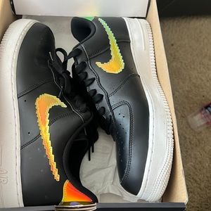 Black and white and green Air Force ones